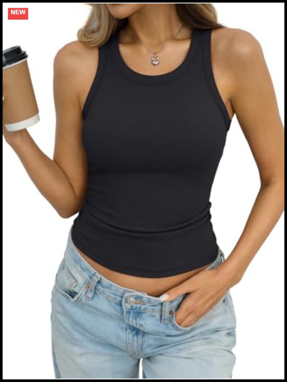 Women's Ribbed Knit Cotton Tank Top Sleeveless Crew Neck Fitted Basic Tee